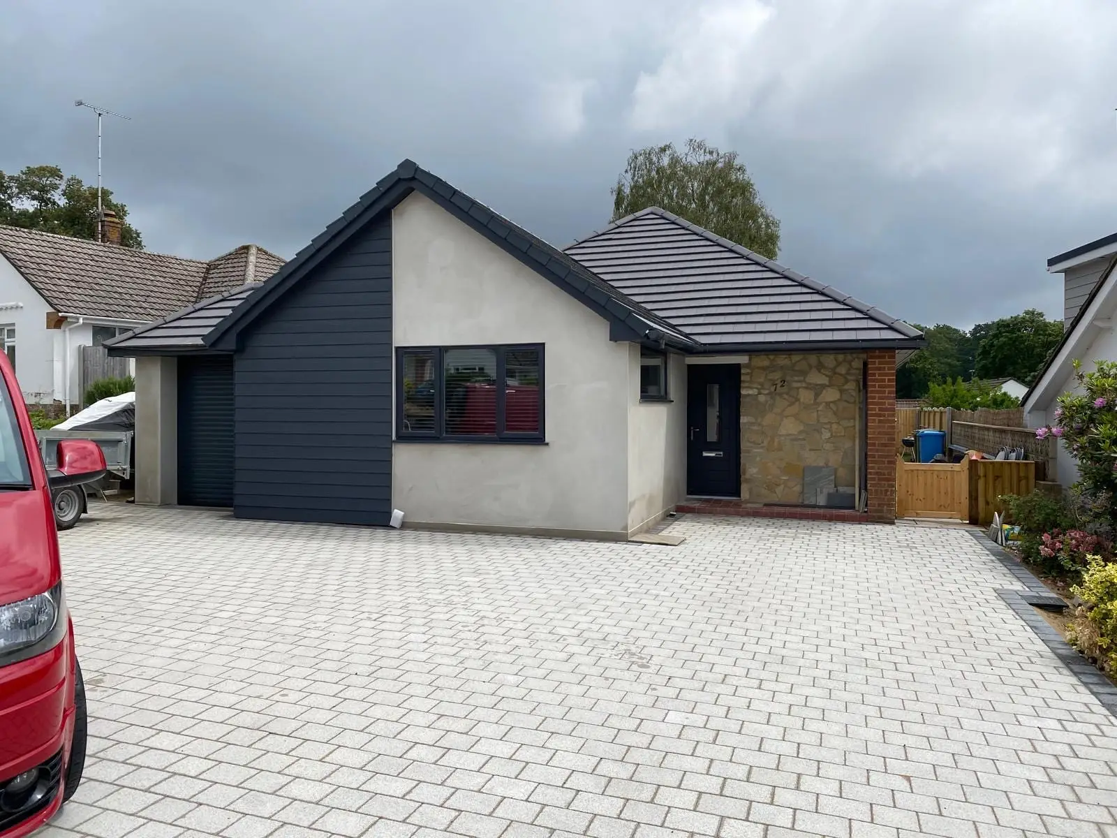 The finished bungalow from the new block-paved drive