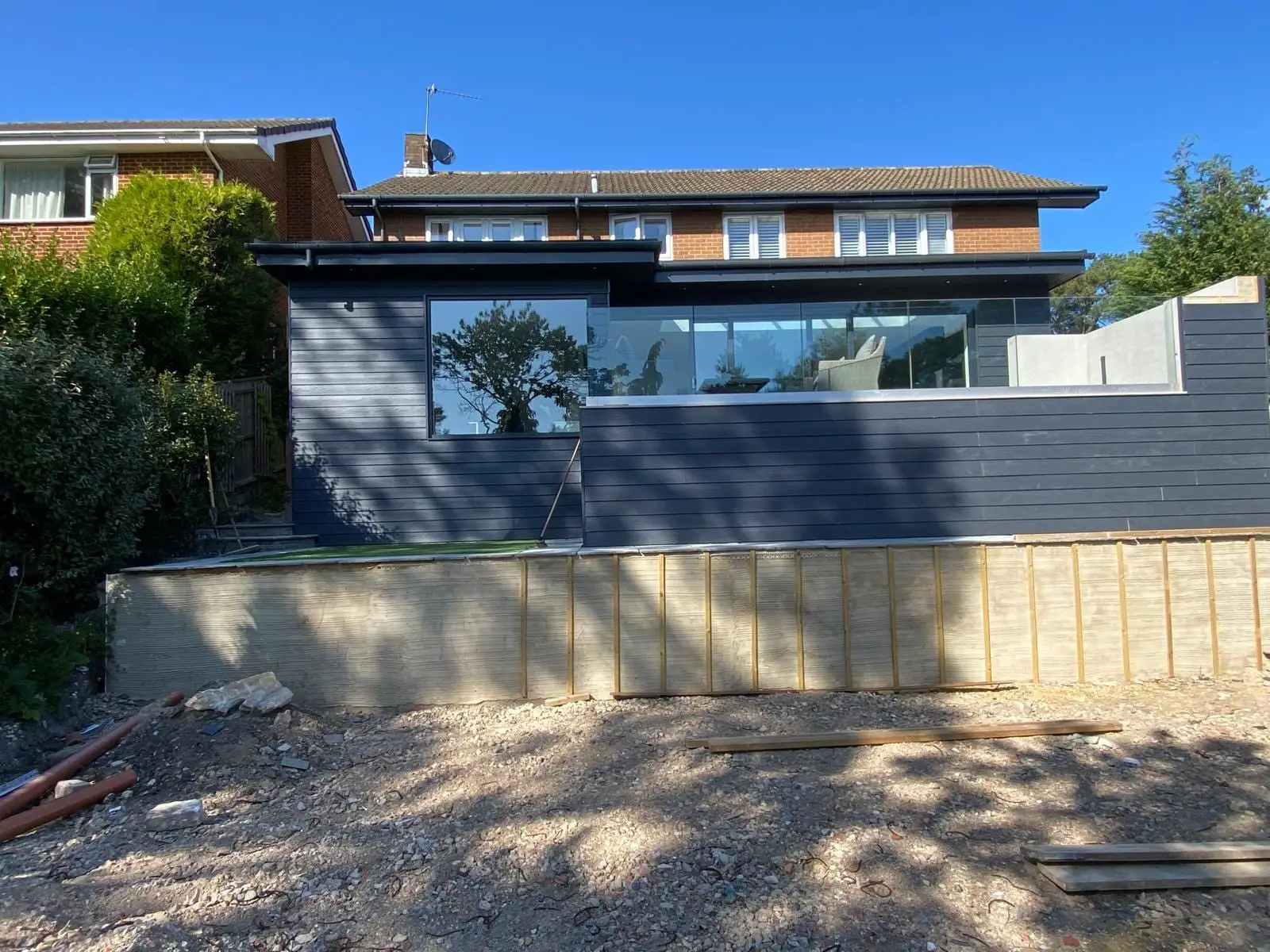 The finished extension seen from the drive on a clear day
